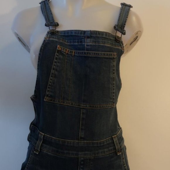 Womens Rag & Bone Paz Dark Blue Raw Hem Cropped Flared-Leg Jean Overalls SP * - Picture 4 of 9